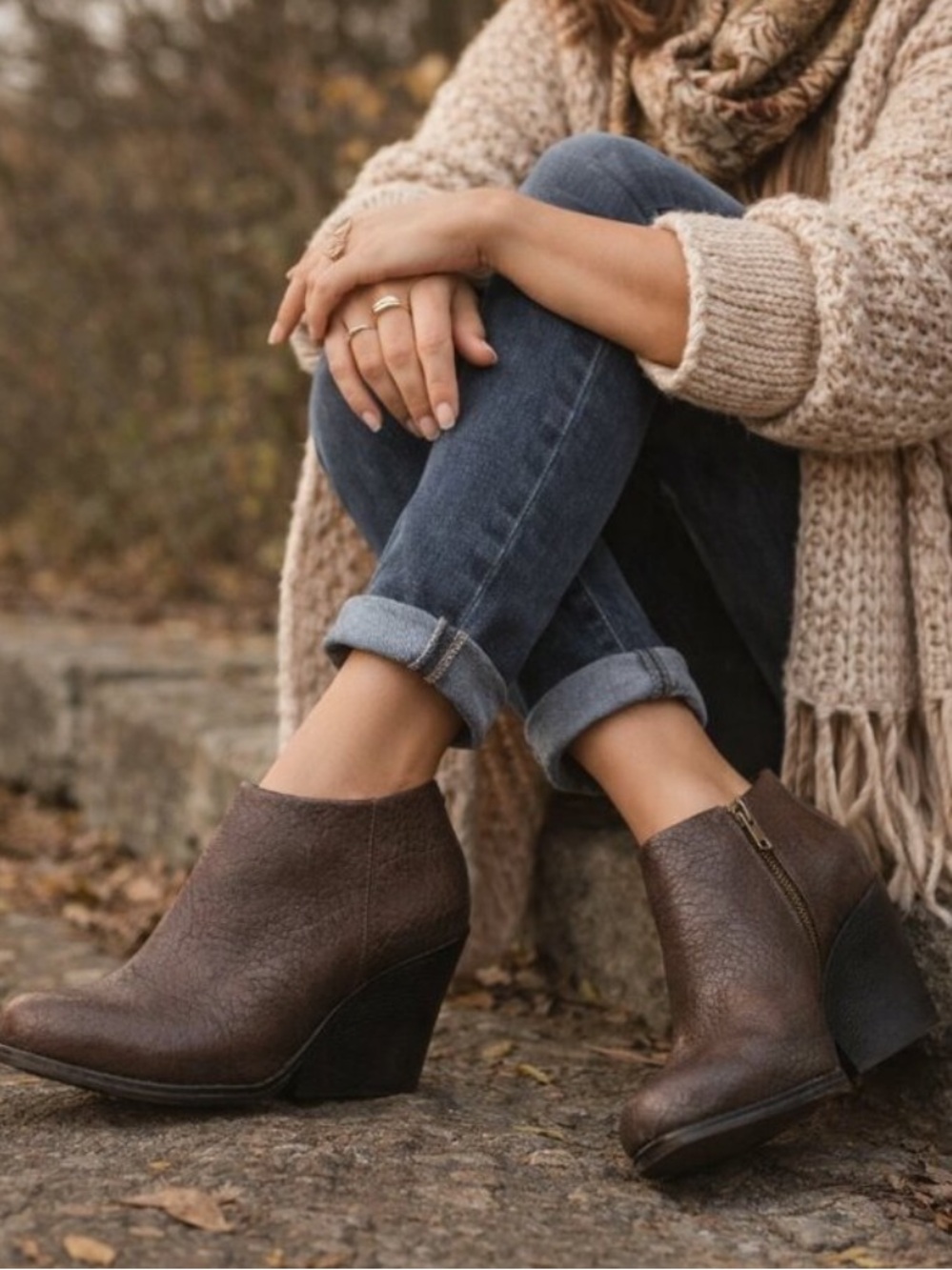Kork-Ease Holmes ankle booties dark brown pebbled leather 7.5